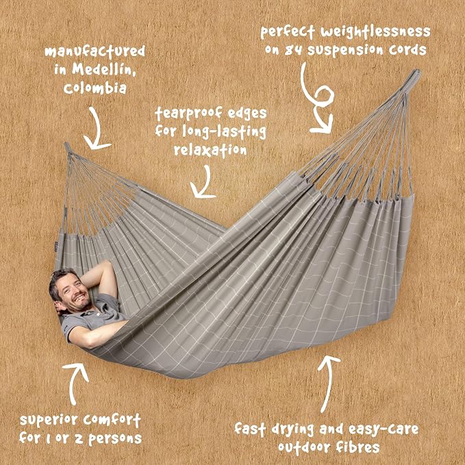 LA SIESTA Brisa Kingsize Outdoor Hammock — Colombian-Made Polypropylene, UV & Weather Resistant, for Backyard & Patio- Almond