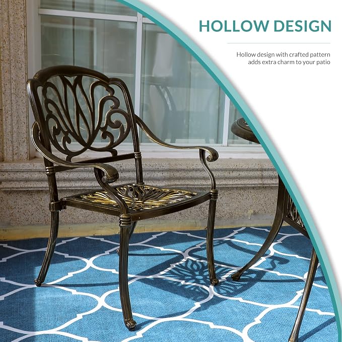 MEETWARM 2 Piece Patio Dining Chairs, Outdoor All-Weather Cast Aluminum Chairs, Patio Bistro Dining Chair Set of 2 for Garden Deck Backyard, Dark Bronze