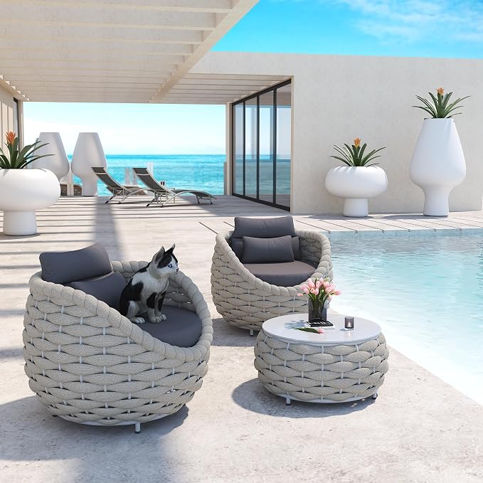 Conversation Set Aluminum Outdoor & Indoor Sofa Modern Patio Furniture Set with Soft Cushion and Coffee Table for Balcony Garden (Grey Mix)