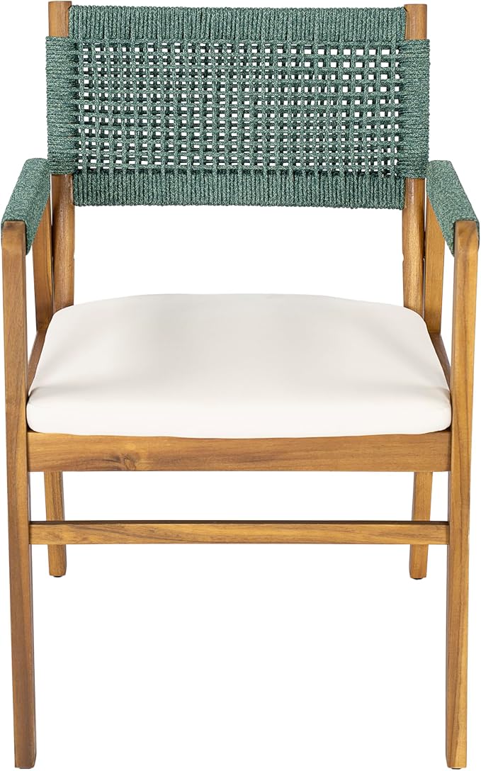 Christopher Knight Home Terri Acacia Wood Patio Dining Set for 6, Solid Wood Outdoor Dining Table Set for 6, 7 Piece Outdoor Dining Set with Rectangular Table and Woven Rope Accents, Teak+Beige+Green