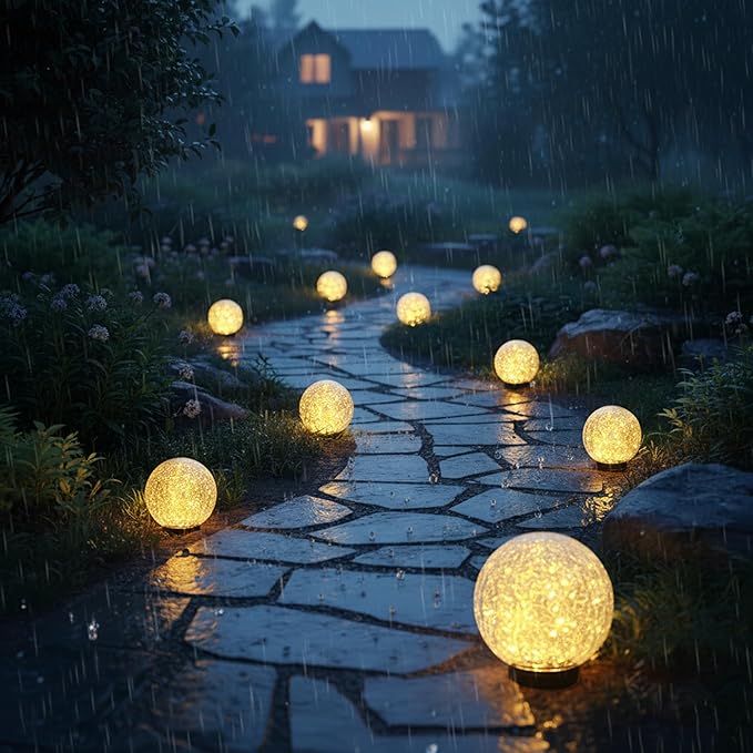 HOTEAGLE Solar Globe Lights Outdoor Waterproof-Large 2-Pack Solar Balls Lights for Outside Garden-Cracked Glass Ball Solar Lights for Garden Patio & Lawn Backyard Decor (Yellow, 5.9 inch)