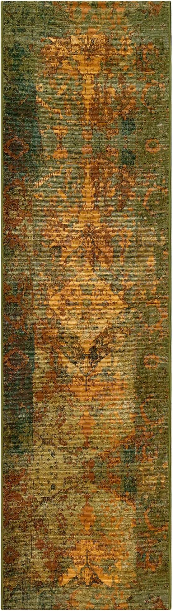 Liora Manne Marina Indoor/Outdoor Power Loomed Synthetic Blend Low Profile Area Rug - Traditional Medallion Casual Colorful (Kermin Green) (1'11" x 7'6")