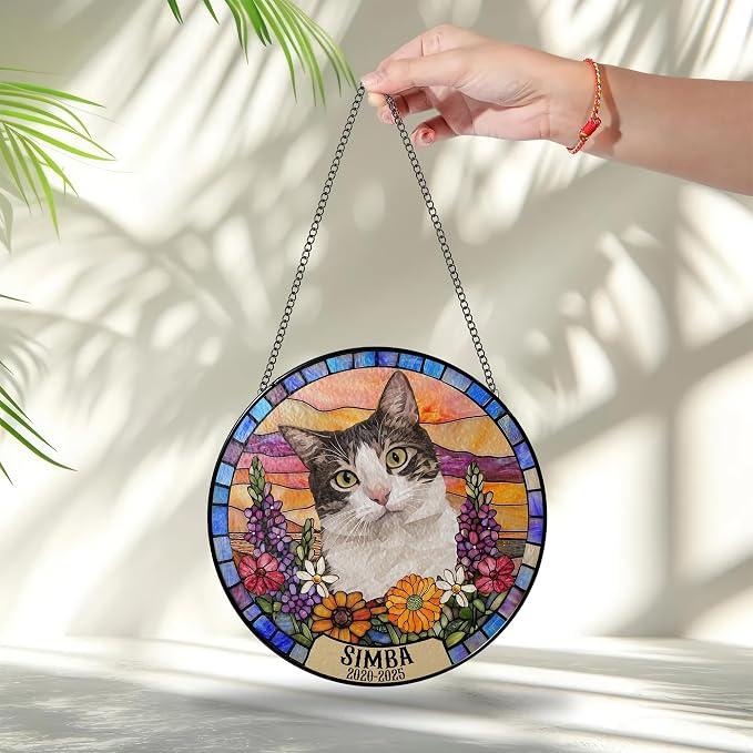 Personalized Pet Memorial Gifts for Dogs and Cats – Custom Pet Suncatcher Keepsake – Loss of Pet Sympathy Gift – Stained Glass Pet Memorial Ornament – Pet Remembrance Gift