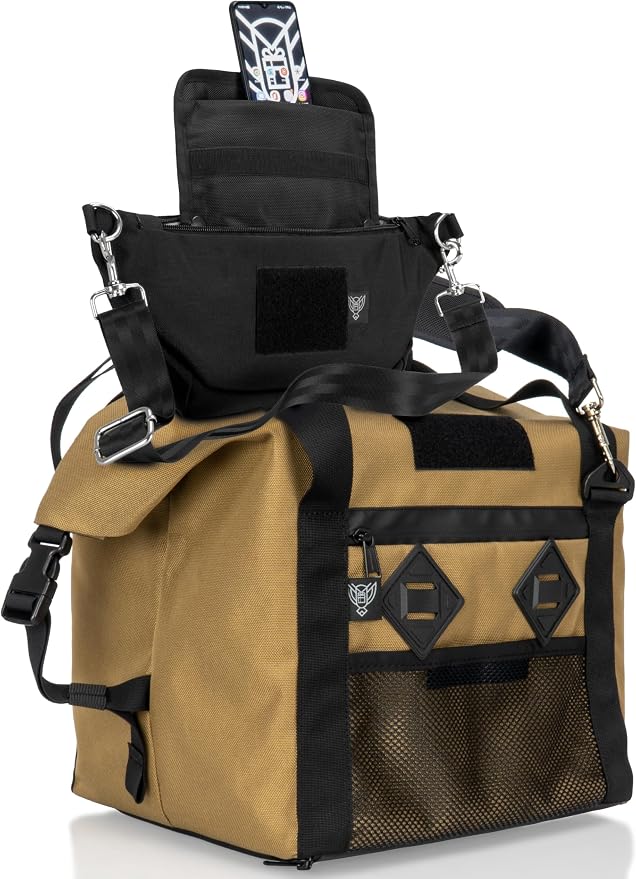 Xtreme Sight Line ~ G CUBƎ 25 + SLING Cross-Body Faraday Bag ~ Protects Against EMP/CME/EMF/RF ~ Diamond Form Faraday Lined Interior ~ Coyote Brown Combo