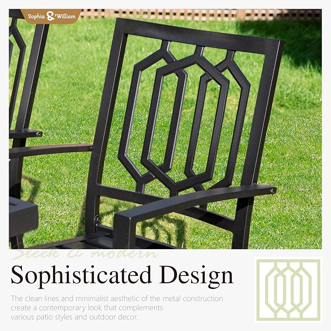 Sophia & William Patio Table and Chairs Set, Outdoor Dining Set for 8, 9 Piece Metal Patio Furniture, 99" Expandable Black Rectangular Table(Geometry)