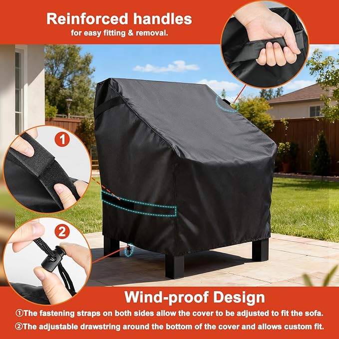 LBTING Outdoor Chair Covers 2-Pack, Patio Swivel Chair Covers 36W x 37D x 36H Inches, 420D Oxford Waterproof Windproof Dust-proof UV-Resistant Furniture Cover - Black