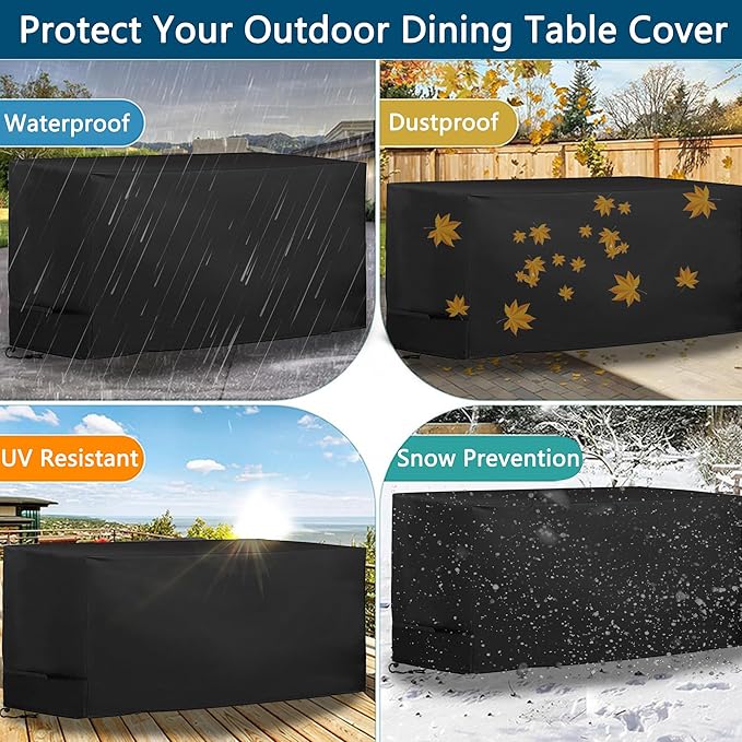 Patio Table Covers, Rectangular Outdoor Dining Table Cover, 600D Oxford Waterproof Coffee Table Covers, Dustproof Patio Furniture Cover All Weather Protection (Black, 72"L X36"W X28"H)