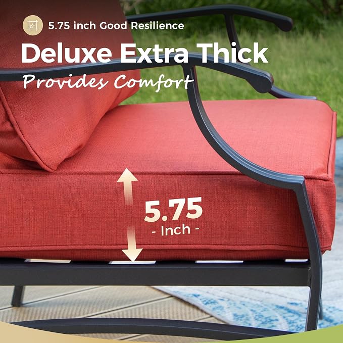 MIXPATIO Patio Furniture Set 5 pcs, Outdoor Patio Furniture, 3-Seat Sofa, 2 Swivel Chairs, 2 Ottomans and 5.75" Extra Thick Cushion, Patio Conversation Set for Garden Backyard Deck,Red