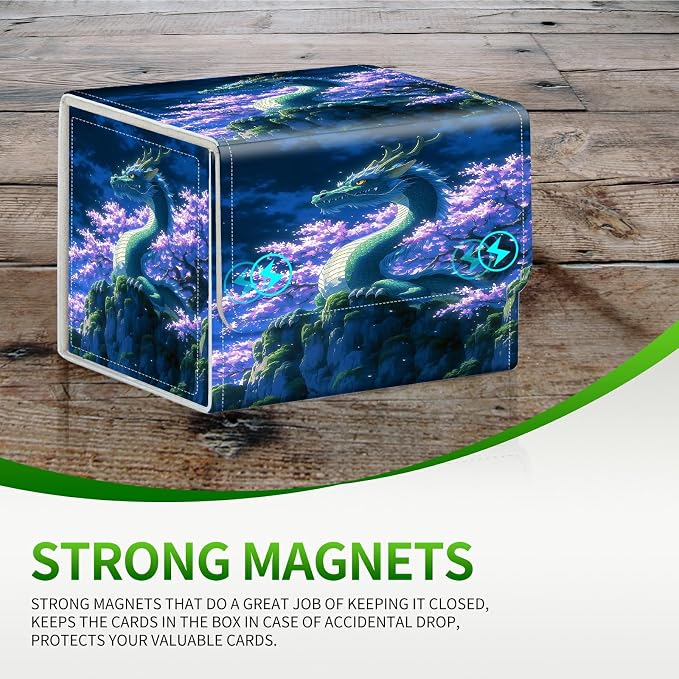 Card Deck Box for MTG, Cards Storage Box Fits 120+ Sleeved, Leather Small Size Strong Magnetic Closing Card Case for Board Games Magic TCG CCG Baseball Collection, Purple Tree Dragon