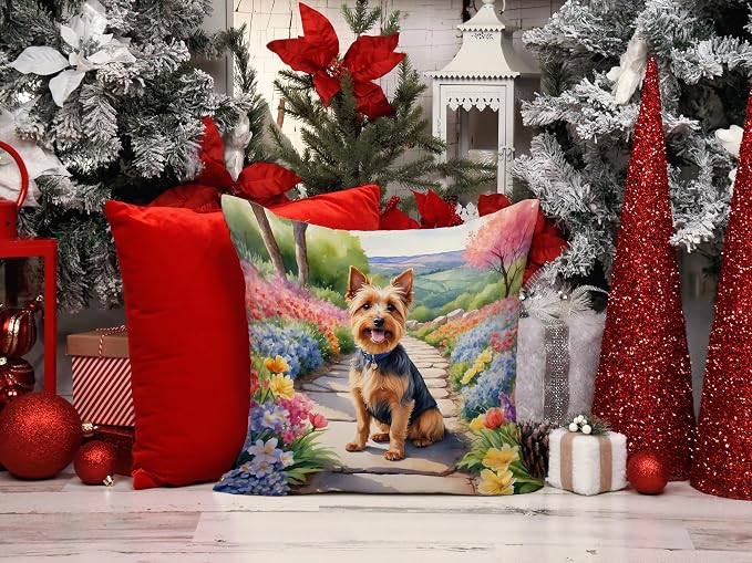 Caroline's Treasures Australian Terrier Spring Garden Throw Pillow Machine Washable, Indoor Outdoor Decorative Pillow for Couch, Bed or Patio, 14Hx14W