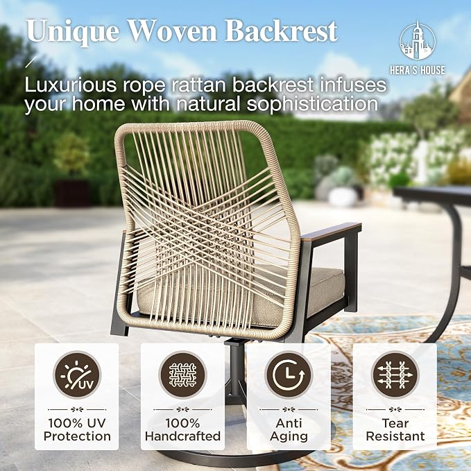 HERA'S HOUSE 9pc Patio Dining Set, 83" Metal Table & Swivel Rattan Chairs | Rectangle table with umbrella hole, 8 cushioned chairs. Waterproof, rust-resistant, all-weather for backyard, porch.