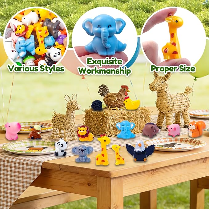 60 Pcs Mini Resin Animals Figures 60 Styles Tiny Little Animal Miniature Figurines for Crafts Fairy Garden Accessories Micro Landscape Decoration