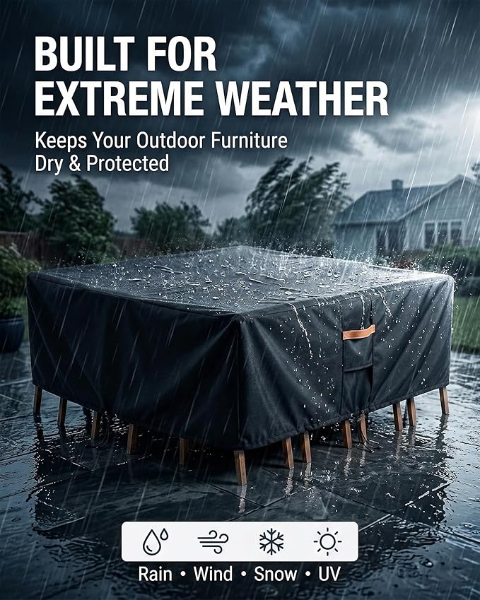 Outdoor Patio Furniture Cover Square, Heavy Duty 600D Waterproof Cover for Table & Chair Set or Sofa Set Covers, Windproof,UV Resistant, All-Season for Backyard,Deck,Garden,62" L x 62" W x 28" H,Black