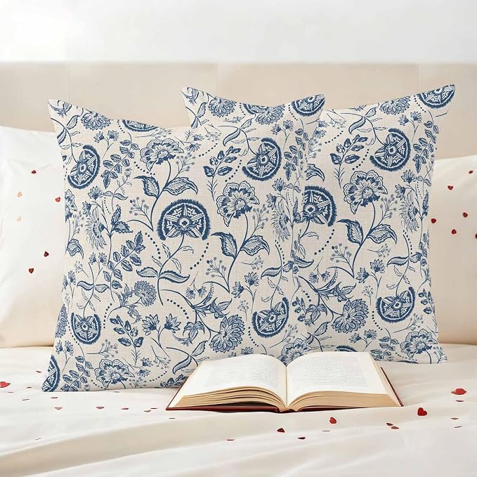 Outdoor Pillow Covers 18x18 Set of 2, Vintage Spring Floral Waterproof Patio Throw Pillow Covers for Couch Sofa Chair, Farmhouse Summer Botanical Retro Decorative Pillowcases for Throw Pillows