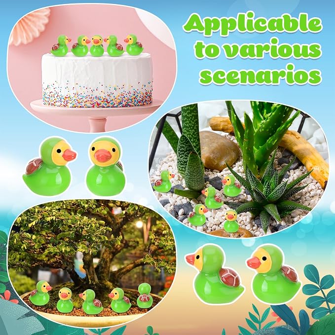 30 Pcs Turtle Ducks, Mini Turtle Resin Ducks Bulk, Cute Toy Figures for Birthday Party Favors Landscape Decorations (Turtle Duck)