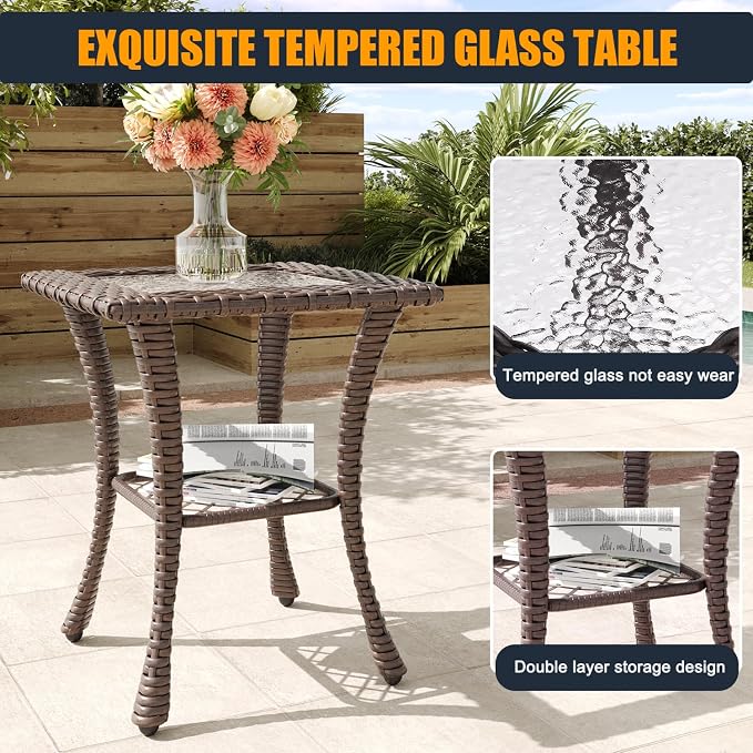 3 Pieces Outdoor Patio Furniture Set, Wicker Patio Sectional Set Conversation Wicker Swivel Chairs with Small Side Table