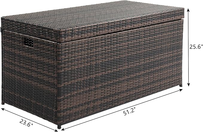 Outdoor Wicker Patio Deck Storage Box, 132-Gal Rattan Pool Storage Box with Lid, Garden Deck Bin Storage Bench Deck Box for Storing Tools, Accessories and Toys (132 Gallon, Brown)