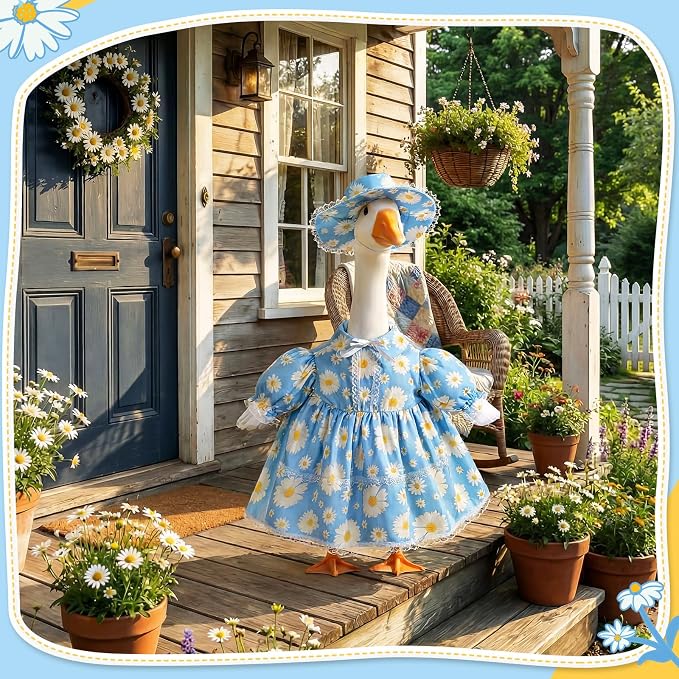 FuWeave Fall Porch Goose Outfit for Lawn Decor | Fits 23"/17" Lawn Plastic/Cement Statue Goose Costume Dress for Front Outdoor Courtyard Garden Patio Yard Decoration