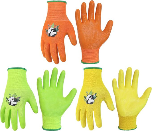 HANDLANDY 3 Pairs Kids Gardening Gloves, Grippy Kids Work Gloves, M | Nitrile Coated Children Toddler Garden Yard Work Cycling Outdoor Playing Gloves for Girls Boys