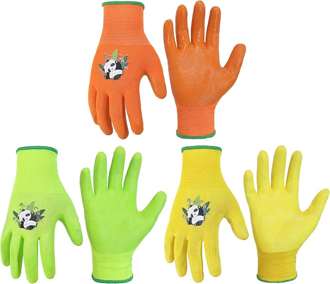 HANDLANDY 3 Pairs Kids Gardening Gloves, Grippy Kids Work Gloves, S | Nitrile Coated Children Toddler Garden Yard Work Cycling Outdoor Playing Gloves for Girls Boys
