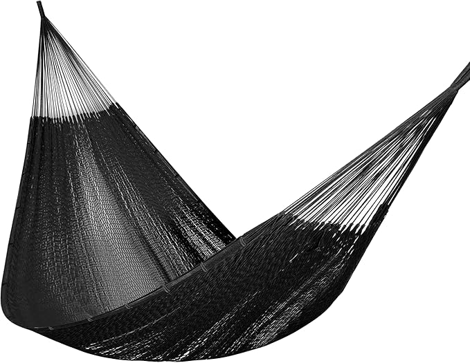 PNAEUT Handwoven Mayan Hammock, Thick Soft Rope Double Hammock for Outdoor Outside & Indoor, 600 lbs Capacity Heavy-Duty, Includes Tree Straps, Carabiners & Carrying Bag (Sombra Negra, X-Large)