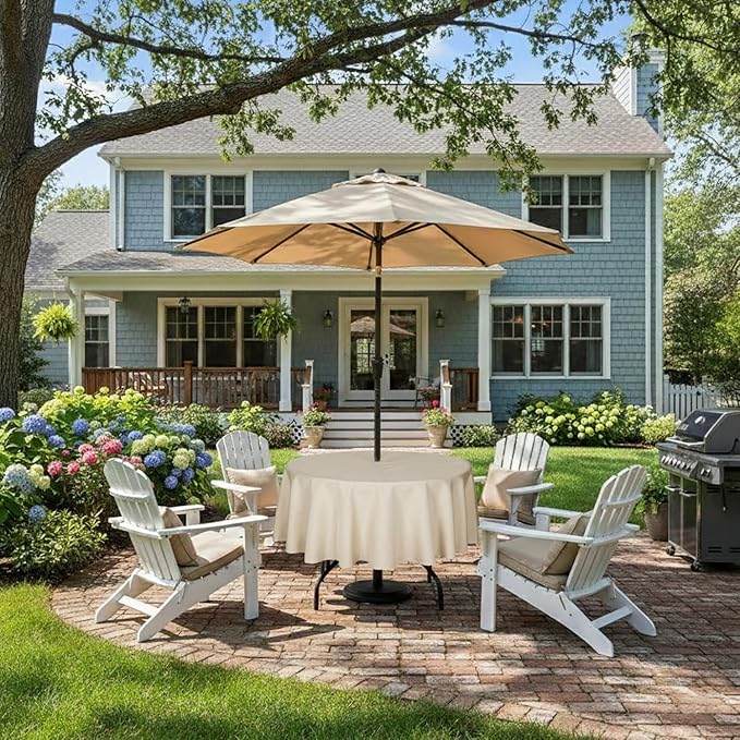Outdoor Tablecloth Wrinkle-Free Stain Resistant Waterproof Polyester Fabric Table Cover with Zipper Umbrella Hole for Picnic/Party/Dinner/Patio Garden(60inch Round,Zippered,Nature)