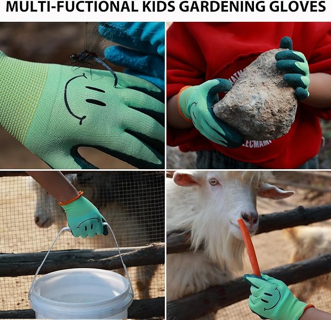 Kids Gardening Gloves for Ages 2-12 Toddlers, Youth, Girls, Boys, Children Garden Gloves for Yard Work (Size 5 for 9, 10 Year Old)