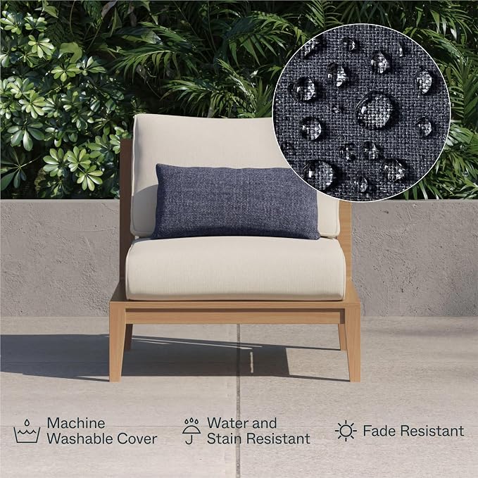 Outer Outdoor Throw Pillow with OuterWeave Performance Fabric, Decorative Outdoor Pillow for Patio & Outdoor Furniture, Includes Machine Washable Pillow Cover and Insert - Deep Sea Navy, 20"x20"