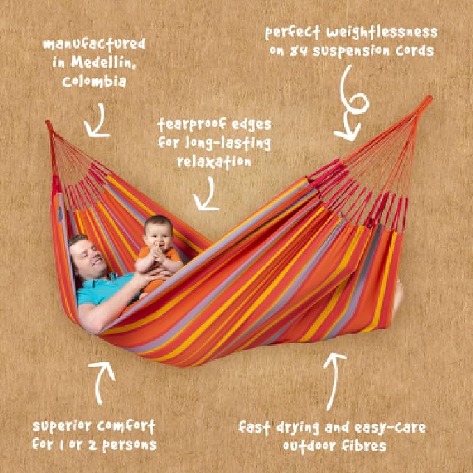 LA SIESTA Brisa Kingsize Outdoor Hammock — Colombian-Made Polypropylene, UV & Weather Resistant, for Backyard & Patio - Toucan