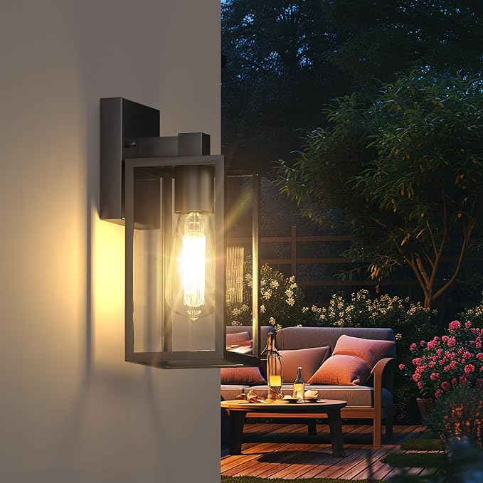 WIHTU Exterior Lighting Fixture Wall Mount, Outdoor Porch Light Wall Sconce | 10.65 inch, Anti-Rust Metal Frame, Tempered Glass, E26 Base, Waterproof, Wall Lantern for House, Patio, Garage, Entryway