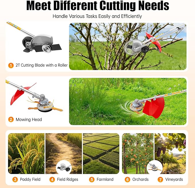 Bepritm 35.88CC Gas Weed Wacker, 4-Stroke String Trimmer/Edger with Dual Blade Head System & Shoulder Strap & Cordless Design, Powerful Brush Cutter for Garden/Yard/Urban Greening (35.88CC)