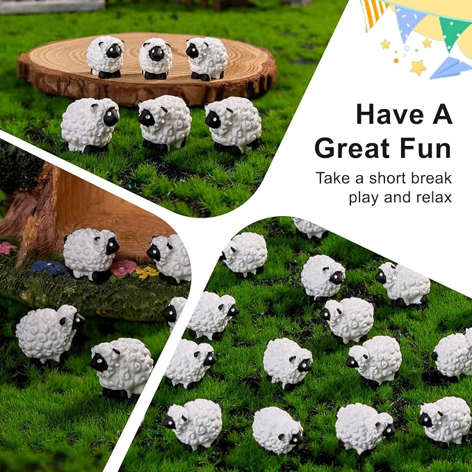 60 pcs Mini Resin Sheep Many Styles Variety Tiny Animals Figures Miniature Little Small Animal Figurines Bulk for Micro Fairy Garden Landscape Accessories Hide Crafts Decor Aquarium