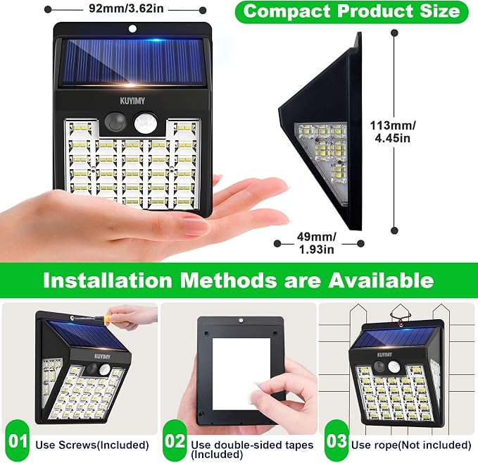 Solar Lights Outdoor, 72 LED Motion Sensor Wall Light, IP65 Waterproof and 3 Lighting Modes, Solar Powered Security Wireless Light Outside for Patio, Garden, Fence, Porch, Front Door (4 Packs)