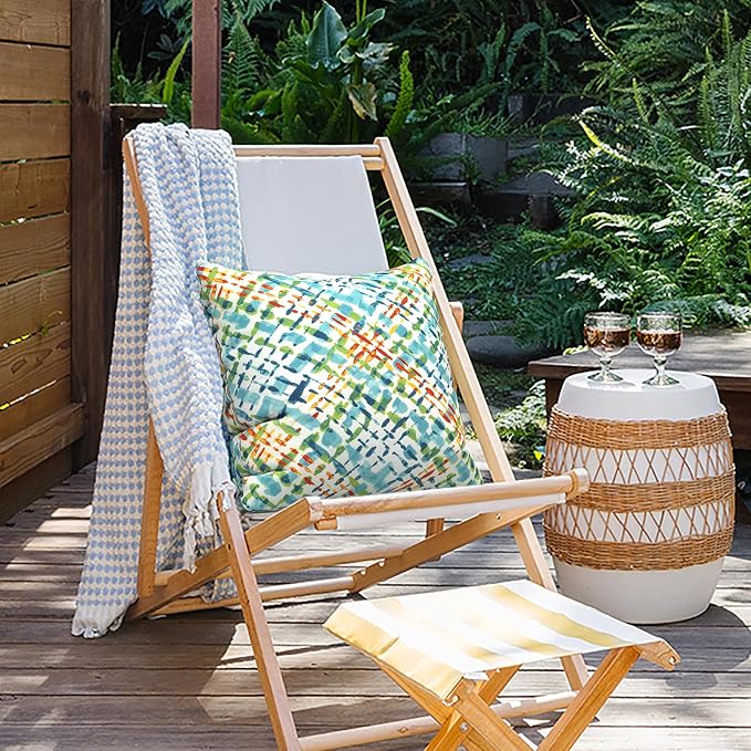 Outdoor Pillows for Patio Furniture 18x18 inch, Square Outdoor Throw Pillows with Inserts, Decorative Toss Pillows for Garden Couch Home Sofa Office Chair, Pack of 2,Acapa Opal Geometric