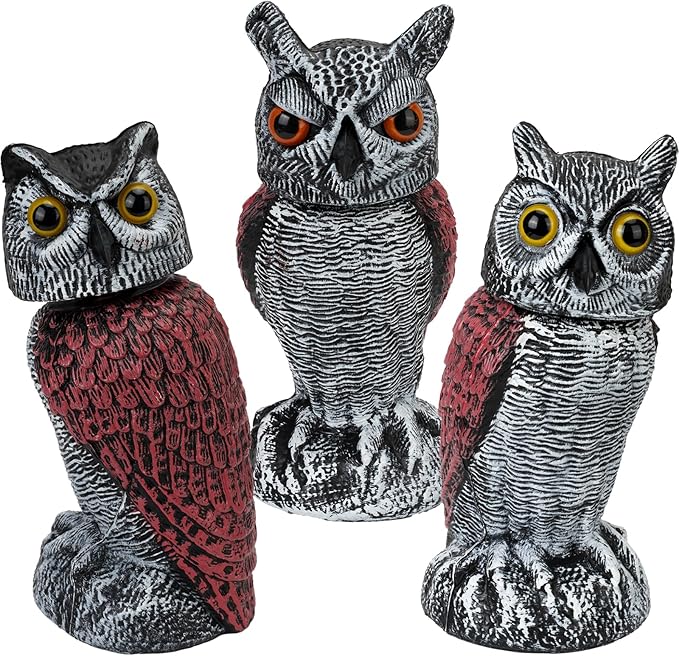 3-Pack Owl for Bird Deterrent - Weatherproof Bird Repellent Devices for Outdoor Use - Plastic Owls to Scare Birds Away and Control Garden Pests