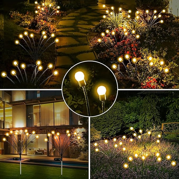 Solar Waterproof Outdoor Lights New Upgrade Solar Garden Lights, Swaying Fireflies, Suitable for Garden Decoration, Patio, Path & Holiday Decoration. (2 Packs - 16 LED)