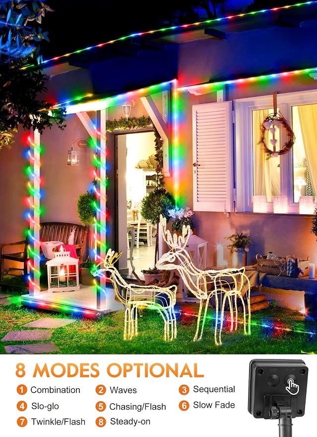 Brightown 39FT 100LED Solar Rope Lights Outdoor Waterproof, Multicolor | IP65 Solar Powered Fairy Lights with 8 Lighting Modes, Outdoor String Lights for Party Garden Yard Holiday Tree Decoration
