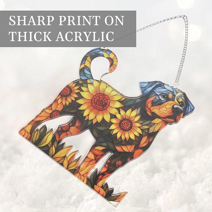 Rottweiler Gifts for Women, Colorful Rottweiler Ornament for Window Hanging | 4.1"x4.1" Acrylic Suncatcher Ornament Faux Stained Glass, Dog Lovers Gifts for Women, Dogs Christmas Ornaments for Tree