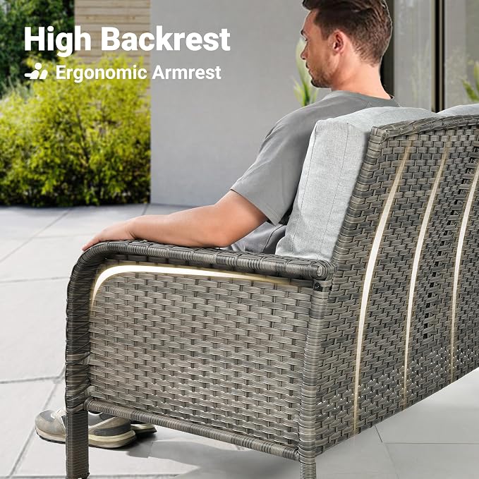 ovios 7-Piece Patio Furniture Set, Outdoor Wicker Sofa with Swivel Chairs Coffee Table, High Back Rattan Couch Loveseat with Comfy Cushions for Porch Yard Deck, Grey