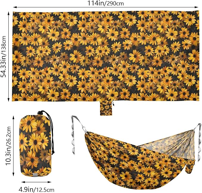 Camping Hammock Outdoor Hammocks for Outside Yellower Flowers Beach Trees Portable Lightweight with Pockets Tree Straps Indoor