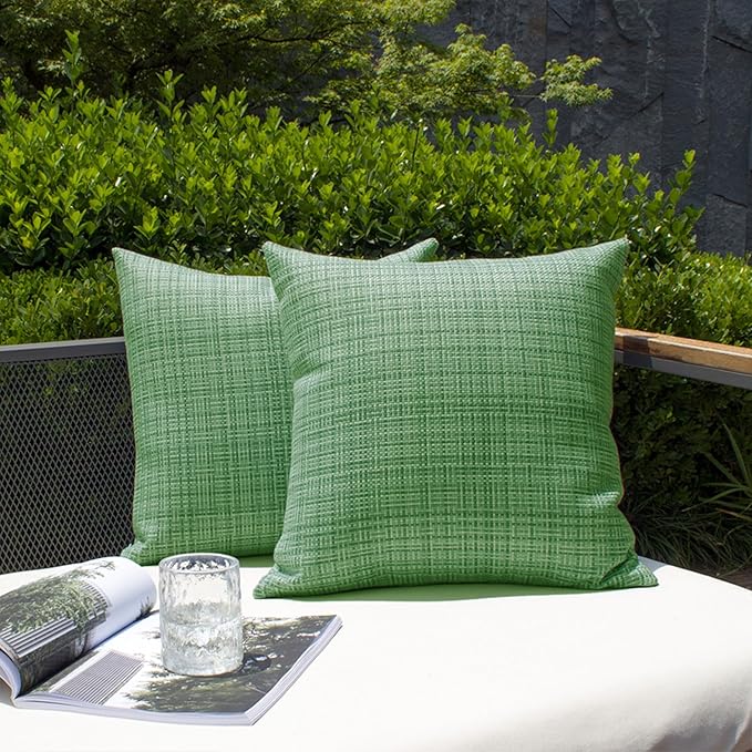 Kevin Textile Outdoor Waterproof 20"x20" Pillow Covers 2 Pack, Sage Green | Water Resistant, Faux Linen Yarn-dyed, Woven Texture Throw Pillow Covers for Tent Patio Garden Couch Sofa