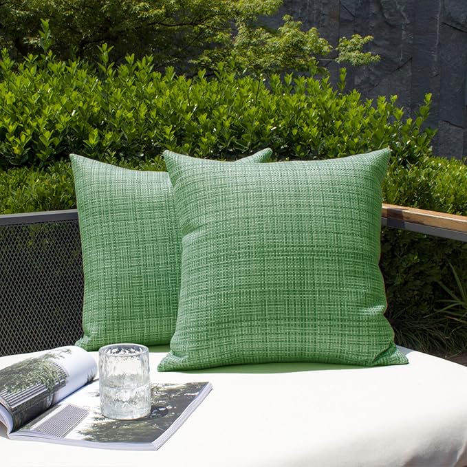 Kevin Textile Outdoor Waterproof 26"x26" Pillow Covers 2 Pack, Sage Green | Water Resistant, Faux Linen Yarn-dyed, Woven Texture Euro Throw Pillow Covers for Tent Patio Garden Couch Sofa