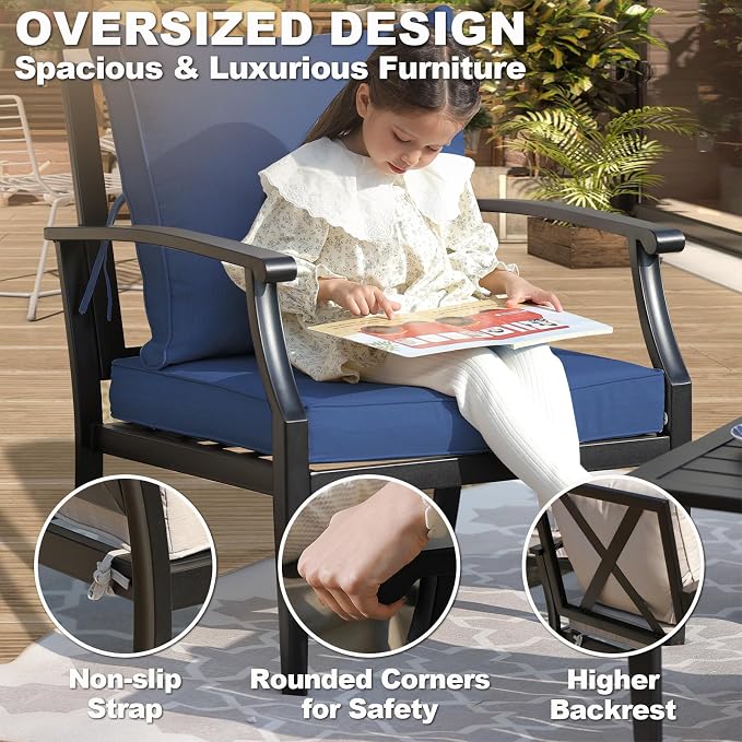 4-Piece Patio Furniture Set, Wider Outdoor Metal Seating Sofa with High Back & Loveseat, Coffee Table, All Weather Metal Conversation Set for Backyard, Poolside, Deck-Navy