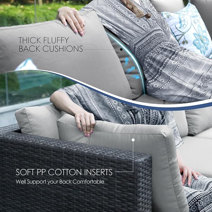 NICESOUL 15 Piece Outdoor Patio Furniture Set with Fire Pit, Extra Large Wide Outdoor Deep Seated Sectional, Cozy 29.3'' High-Back Modular Couch, 500 Lbs High Weight Capacity Wicker Sofa, Light Gray