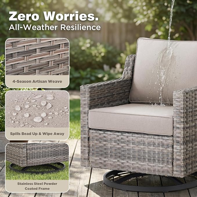 Belord Patio Furniture Set with Swivel Chair and 42.5" Fire Pit Table Sofa, Outdoor Furniture Set for Deck Porch Garden, 4 Piece Conversation Set,Beige
