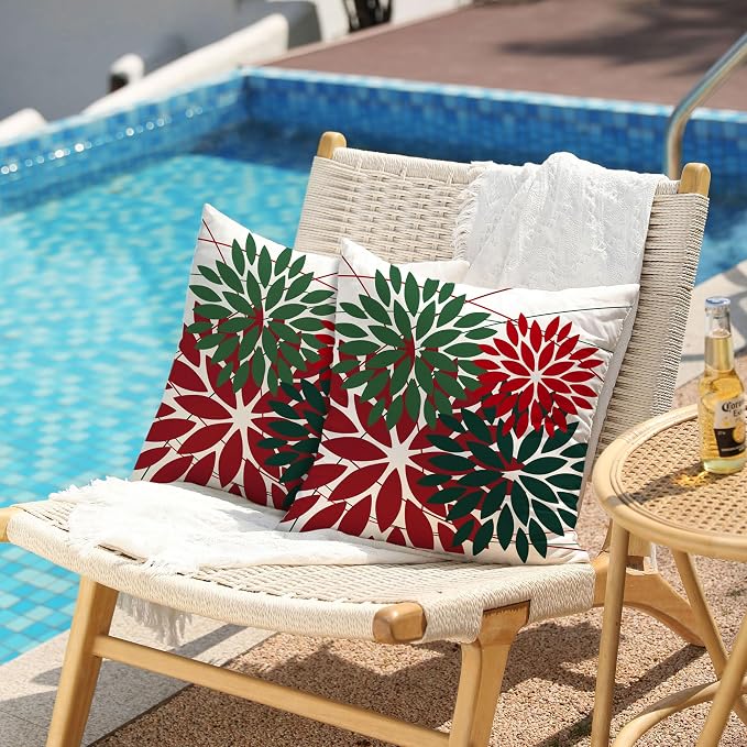 DFXSZ Pack of 2 Outdoor Waterproof Throw Pillow Covers 16x16 Red Green | Polyester Colorful Spring Summer Floral Decorative Cushion Cases(NO INSERT),For Couch Patio Funiture Garden Home Decor