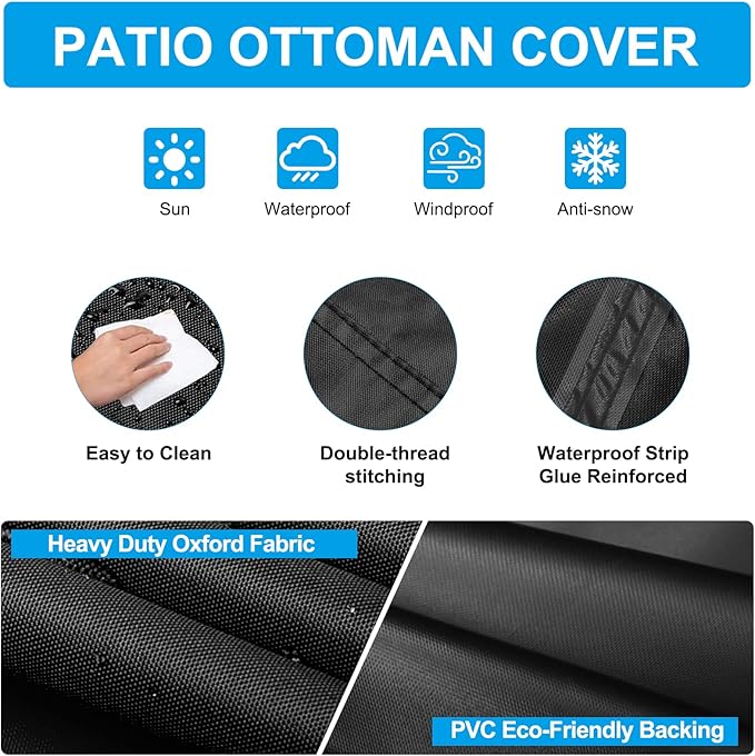 Patio Table Cover 100% Waterproof, 72x47x28 inch Outdoor Table Cover Rectangular, Patio Furniture Cover for Dinning Furniture, Picnic Coffee Tables Chairs and Sofas, Black
