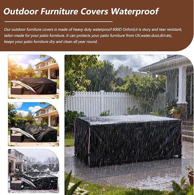 Patio Furniture Covers Waterproof,Heavy Duty Outdoor Furniture Covers, Rectangle Patio Table Cover Fits 5-8Piece Sectional Set Outdoor Chair Couch Table Sets (126" L x 63" W x 28" H)