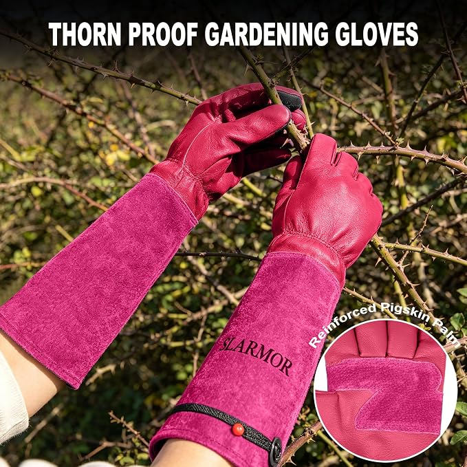 Gardening Gloves for Women Men, Long Thorn Proof Rose Pruning Glove | Womens Long Leather Garden Glove, Heavy Duty Gauntlet, Work Glove for Weeding, Yard Planting, Best Garden Gifts for Gardener