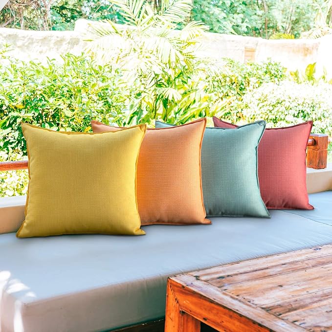 MIULEE Set of 2 Outdoor Waterproof Pillow Covers Blend Outdoor Throw Pillow Inserts for Sofa Bedroom Living Room 18 x 18 Inch 45 x 45 cm Yellow